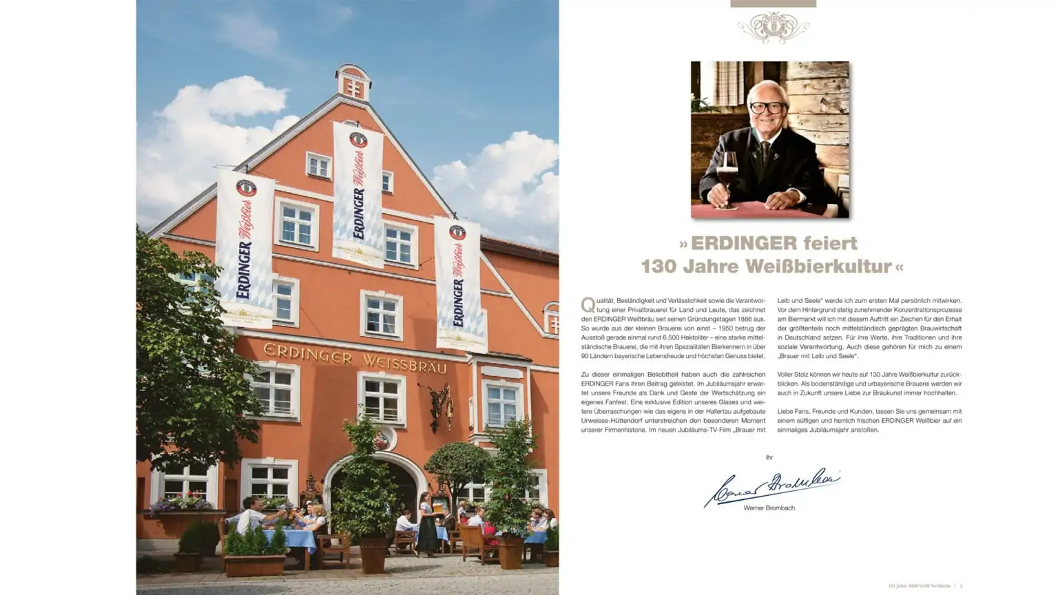 kiecom_ERDINGER Fanpost_Grußwort Werner Brombach 130 Jahre ERDINGER Weißbräu