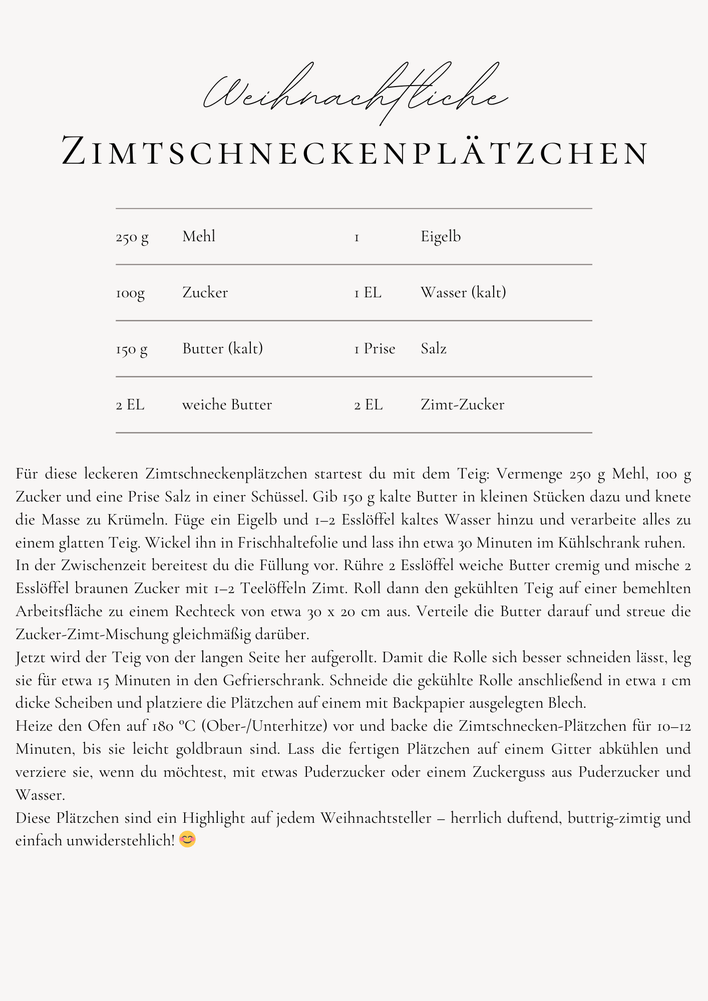 Beige Minimalistisch Elegant Klassisch Weihnachtsbäckerei Plätzchen Rezept A4 Dokument