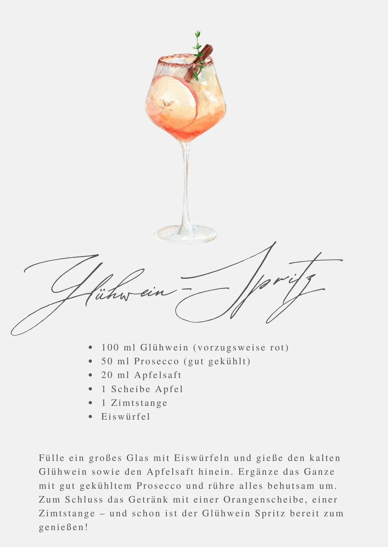 Weiß Aquarell Elegant Kalligraphie Cocktail Getränk Rezept Karte